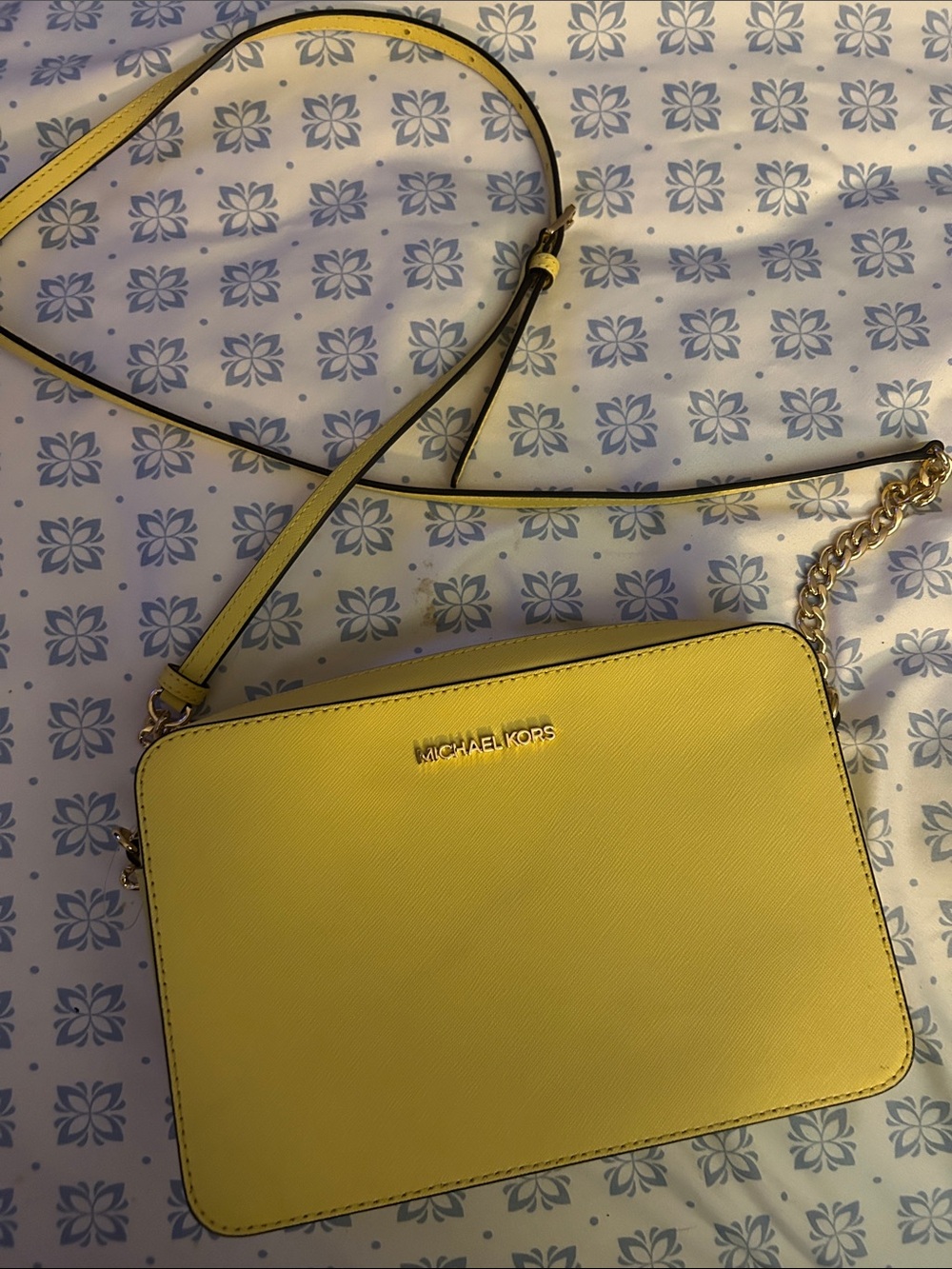 New Michael Kors Yellow Saffiano Leather Crossbody Bag with Gold Hardware